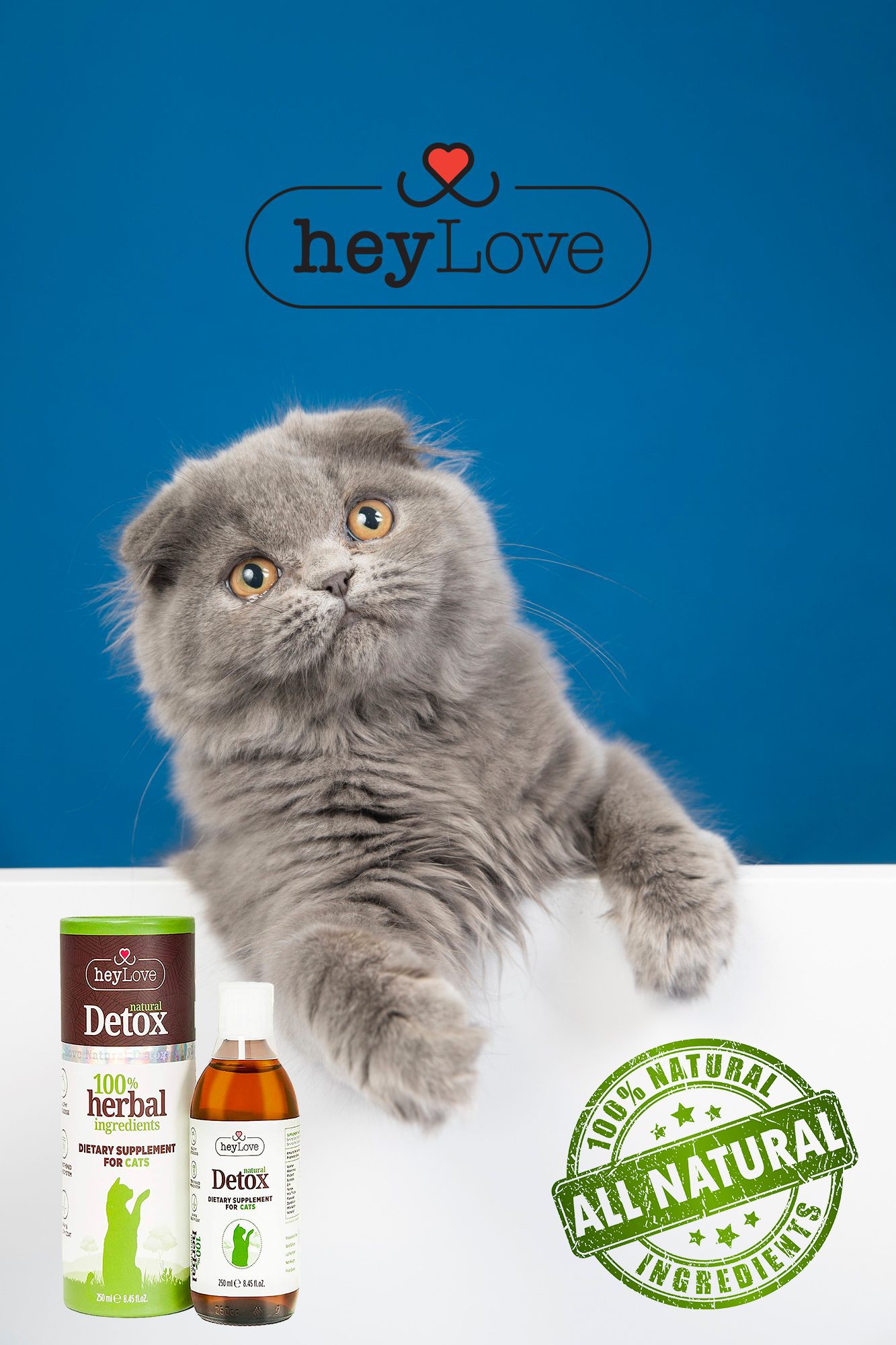 heyLove Natural Detox Dietary Cat Supplement, 8.45-oz Bottle