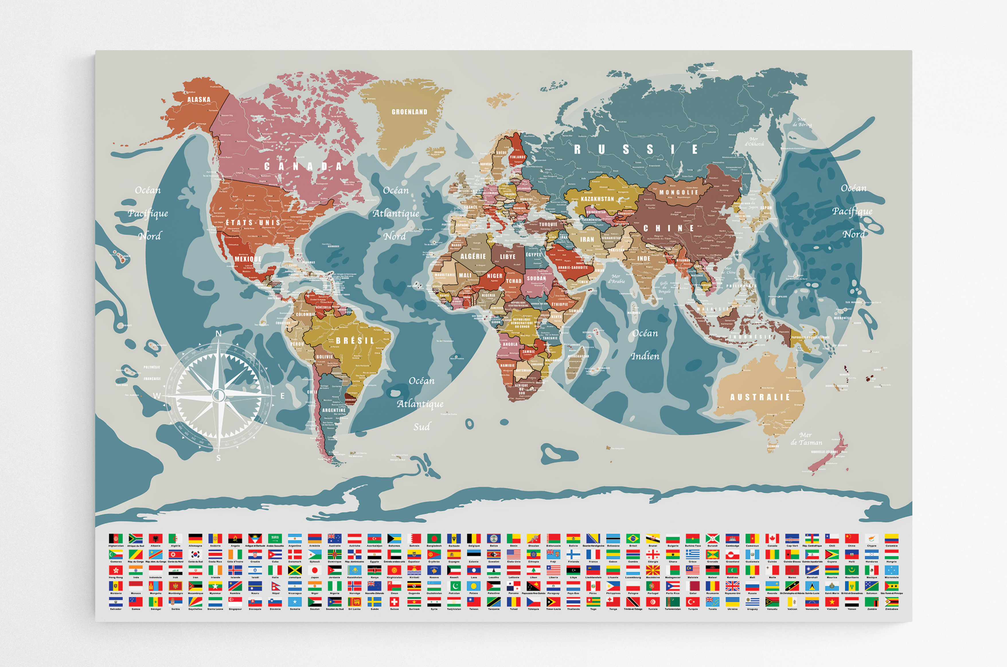 Affiche XXL de la carte du monde en format géant avec drapeaux et